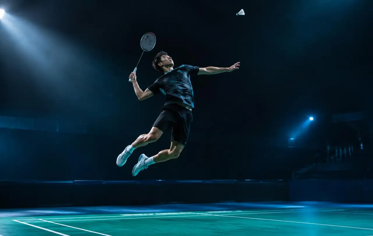 Badminton athlete in motion